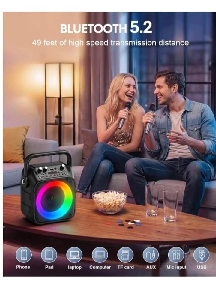 Portable Karaoke Machine with 2 Wireless Microphones and LED Lig - photo 3