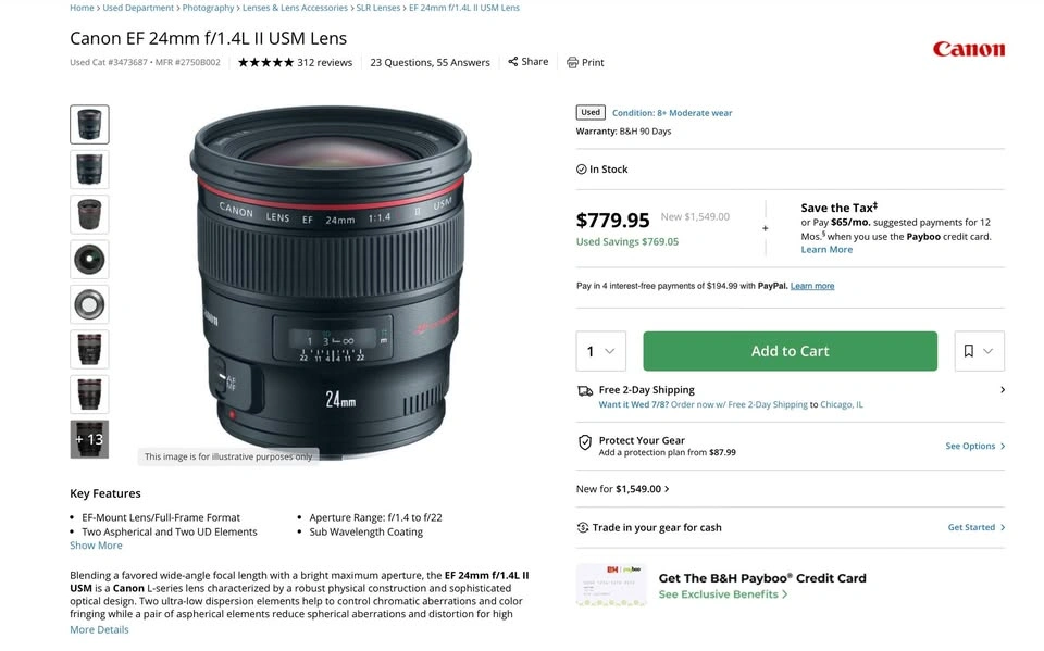 Orig $1,549 Canon EF 24mm f/1.4L II USM Lens - photo 4