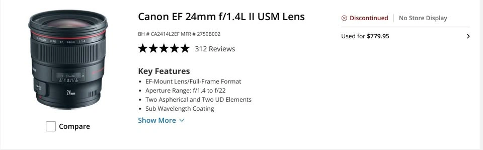 Orig $1,549 Canon EF 24mm f/1.4L II USM Lens - photo 5