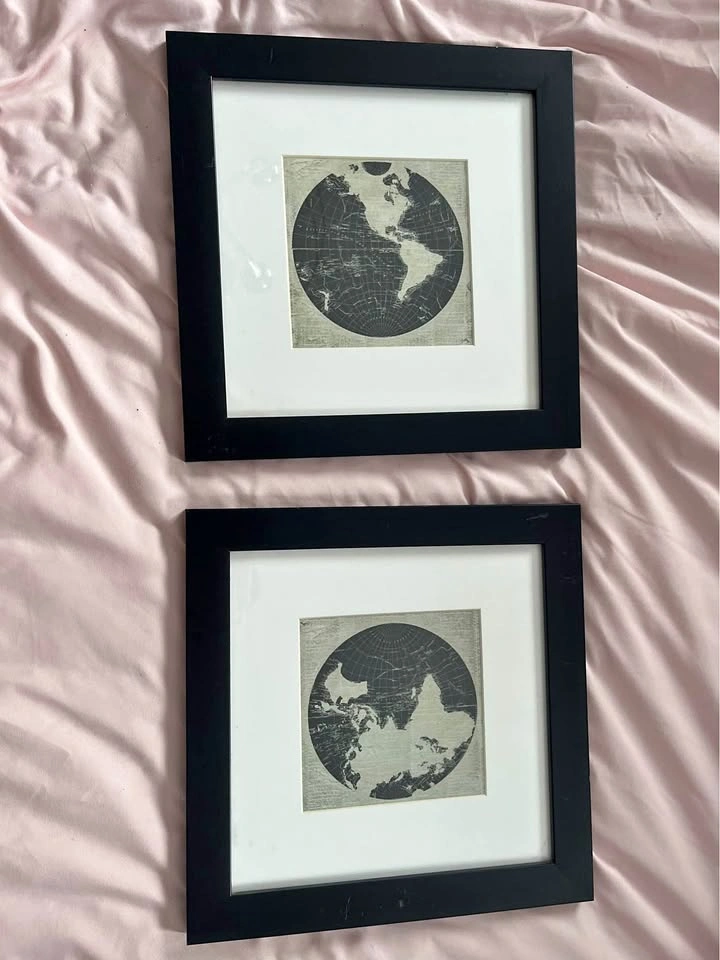 Set of 2 Framed World Map Art Prints