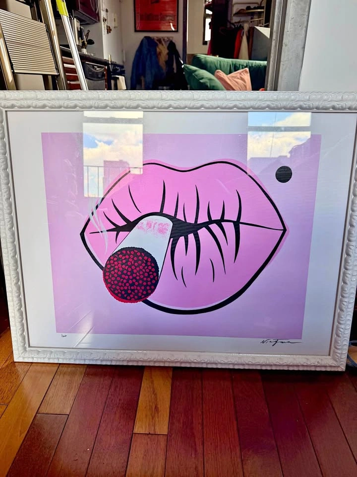 Pink Smoking Lips Framed Print/Art