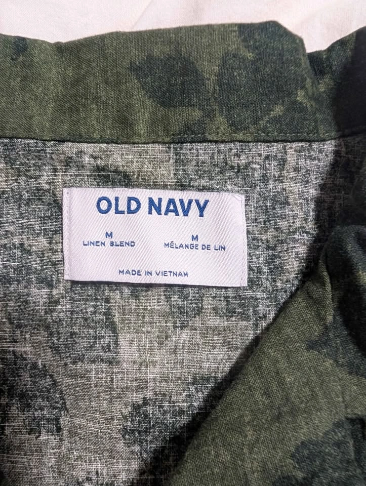 Old Navy Men's M Green Floral Linen Blend Short Sleeve Shirt - photo 2
