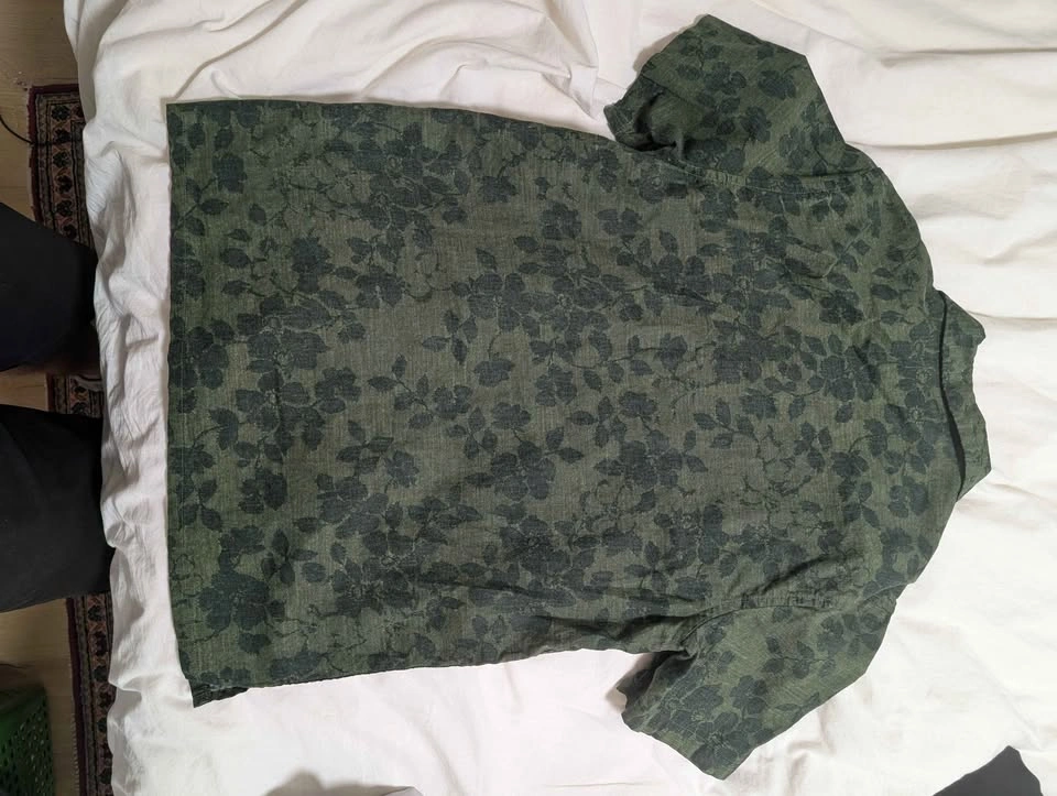 Old Navy Men's M Green Floral Linen Blend Short Sleeve Shirt - photo 3