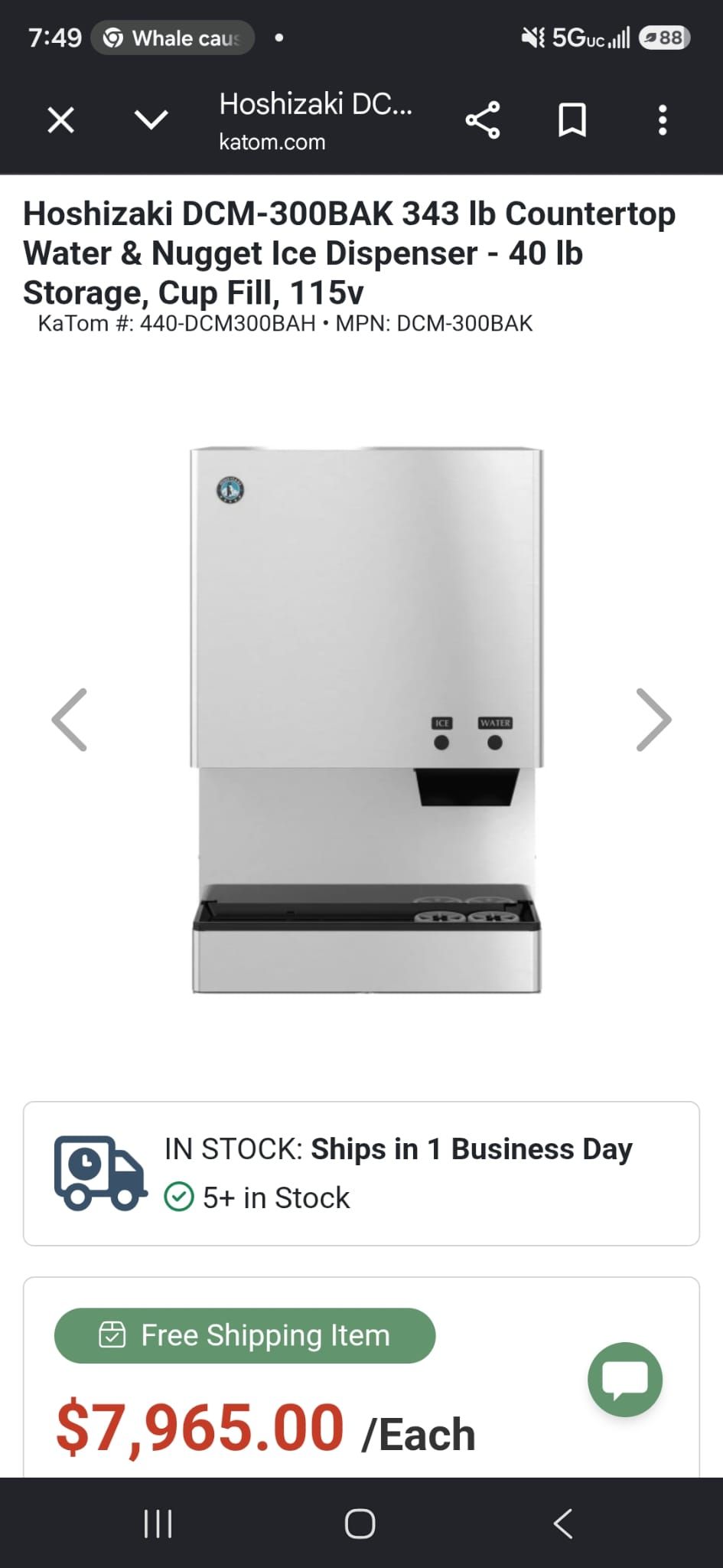 Hoshizaki DCM-300BAH Commercial Nugget Ice Maker & Water Dispens