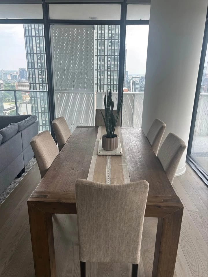 Solid Wood Dining Table with 6 Upholstered Chairs - photo 2