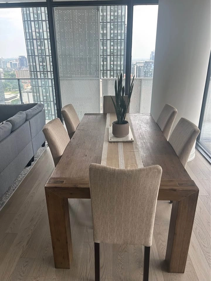 Solid Wood Dining Table with 6 Upholstered Chairs - photo 3
