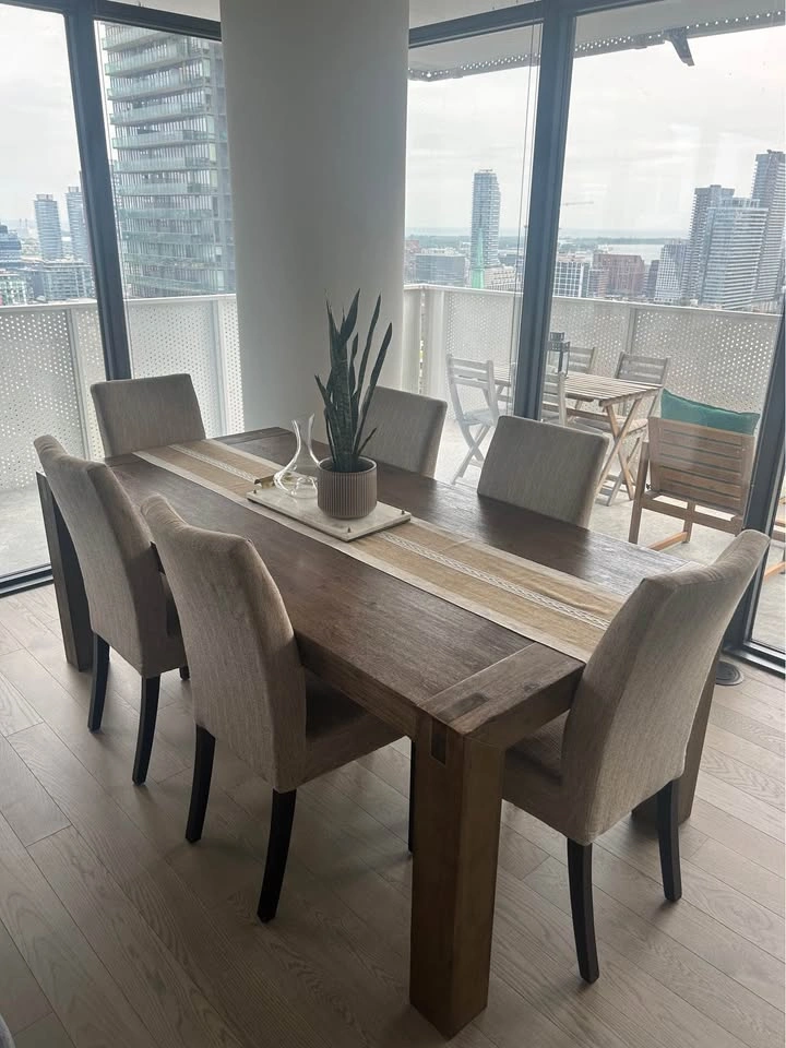 Solid Wood Dining Table with 6 Upholstered Chairs - photo 4