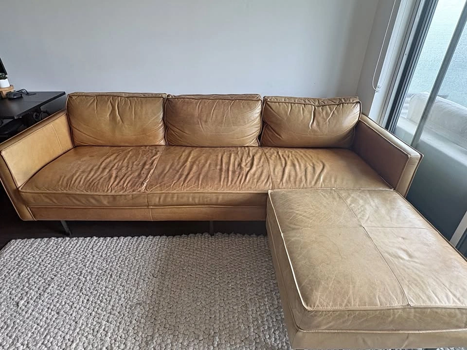 West Elm Axel 88" Genuine Leather Sofa – Modern – Good Condition