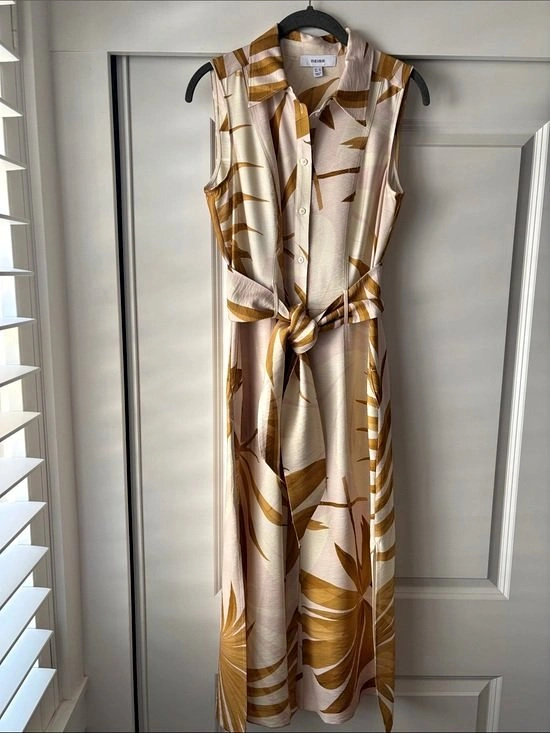 NEW REISS "Morgan" Palm Print Sleeveless Midi Shirt Dress