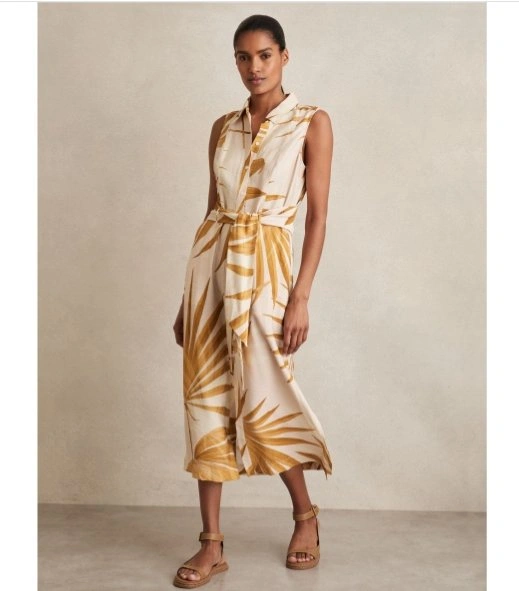 NEW REISS "Morgan" Palm Print Sleeveless Midi Shirt Dress - photo 5
