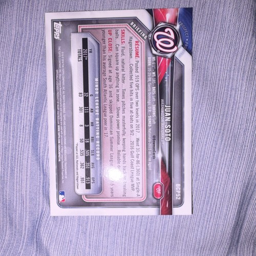 2018 Bowman Chrome #BCP52 Juan Soto RC Rookie 1st Bowman - photo 2