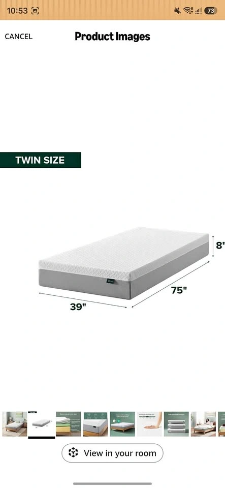 Twin Size 8 inch bed with floating bed frame with led lights