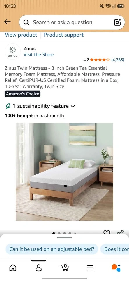 Twin Size 8 inch bed with floating bed frame with led lights - photo 2