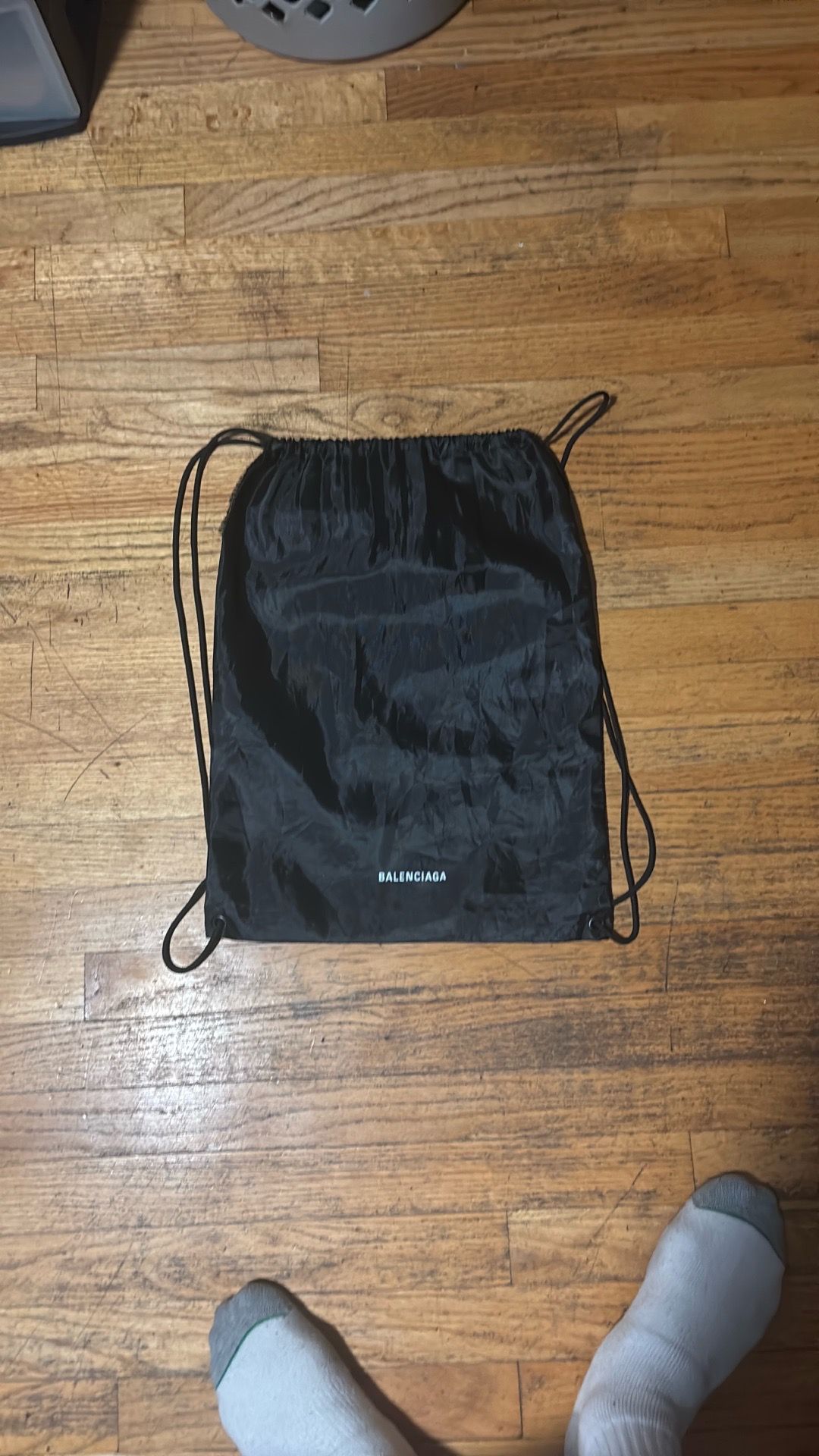Balenciaga black nylon drawstring bag
