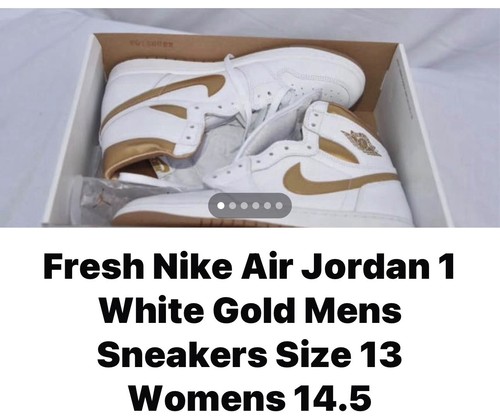 Nike Air Jordan 1 White/Gold High Top Leather Lace-Up Sneaker