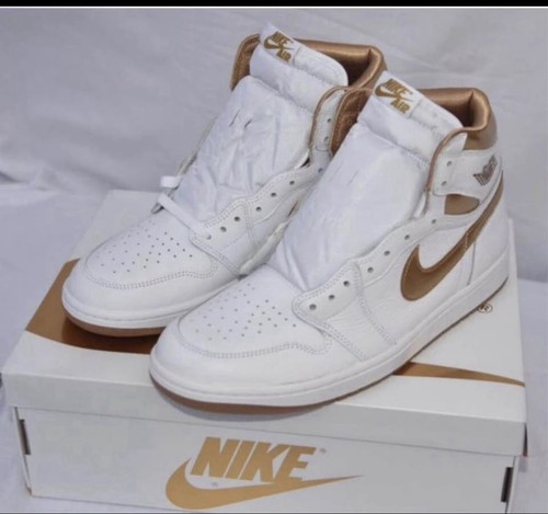Nike Air Jordan 1 White/Gold High Top Leather Lace-Up Sneaker - photo 2