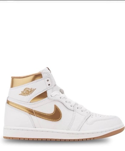 Nike Air Jordan 1 White/Gold High Top Leather Lace-Up Sneaker - photo 4