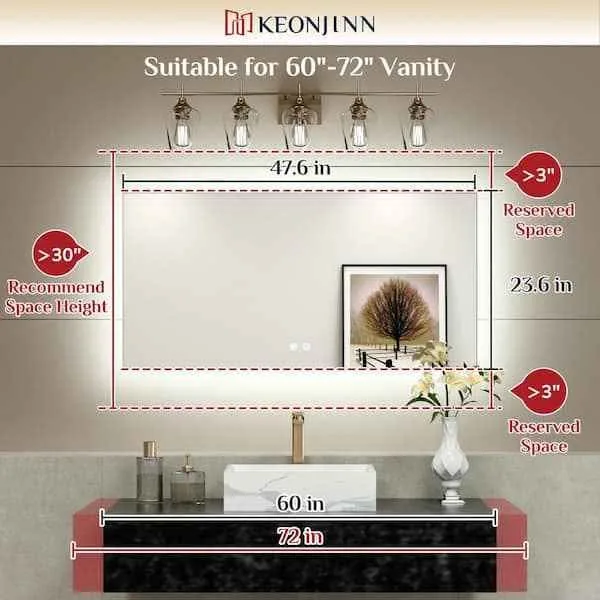 KeonJinn 48x24 Inch Backlit 3 Colour LED Light Mirror BRAND NEW image indicator(2)