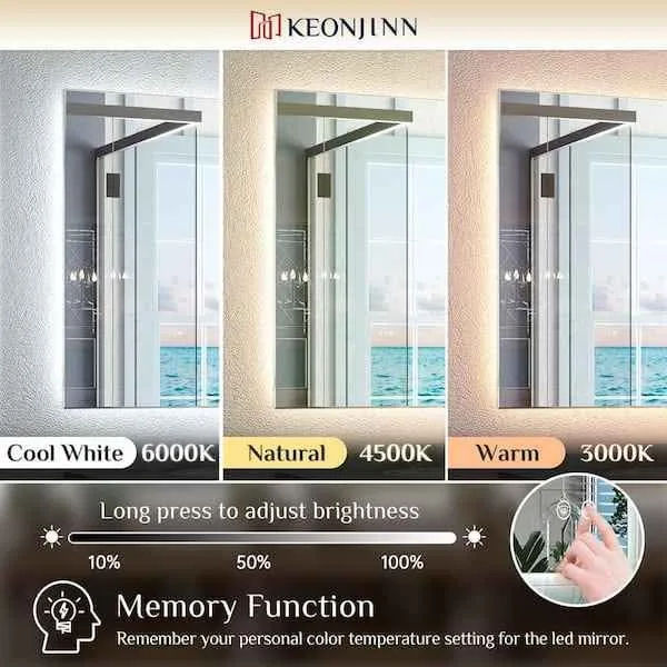 KeonJinn 48x24 Inch Backlit 3 Colour LED Light Mirror BRAND NEW image indicator(5)