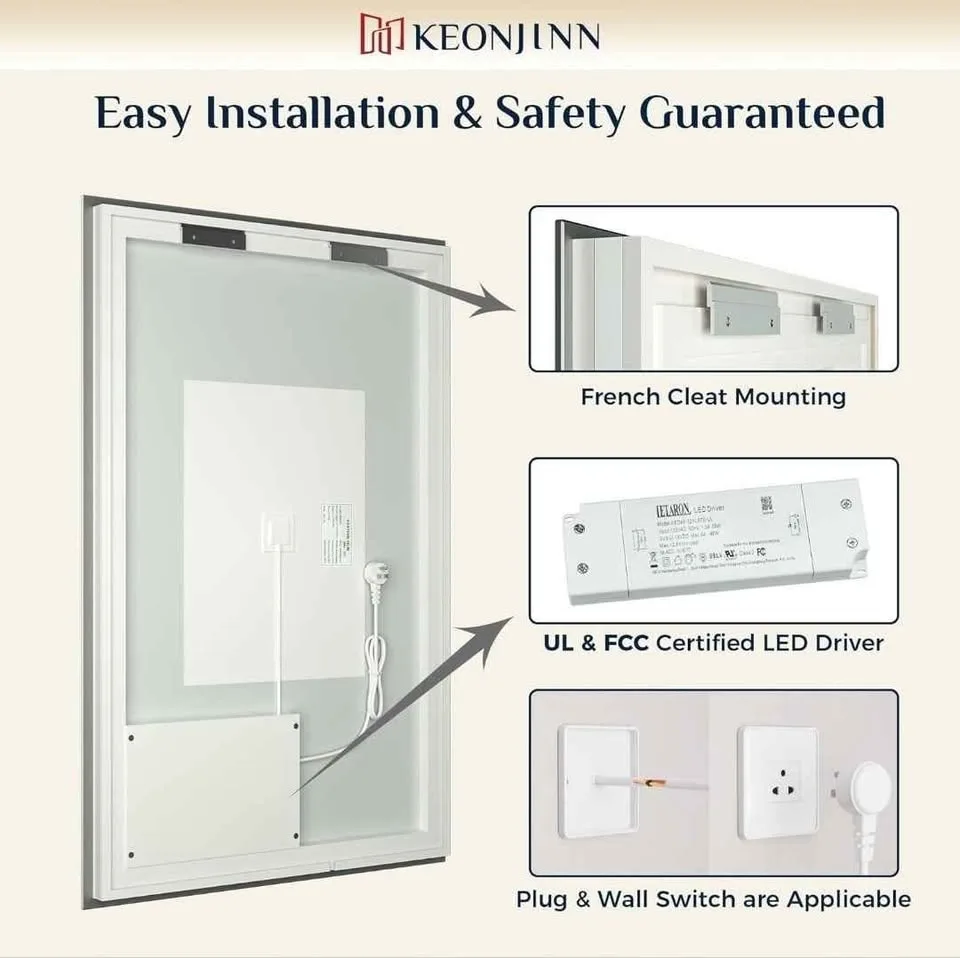 KeonJinn 48x24 Inch Backlit 3 Colour LED Light Mirror BRAND NEW image indicator(10)