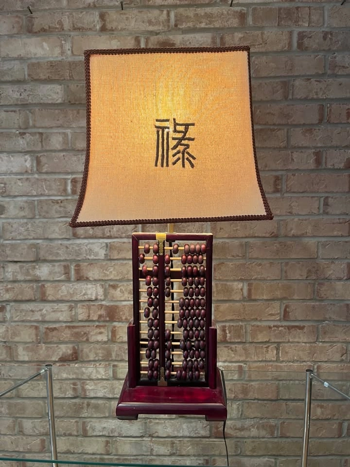Mid-Century Double-Sided Abacus Lamp with Embroidered Shade - photo 2