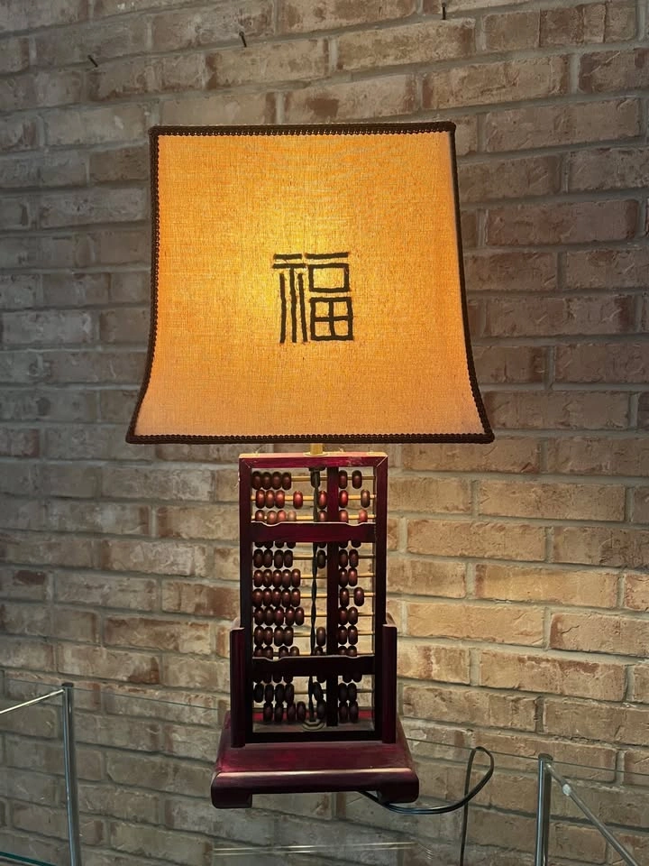 Mid-Century Double-Sided Abacus Lamp with Embroidered Shade - photo 3
