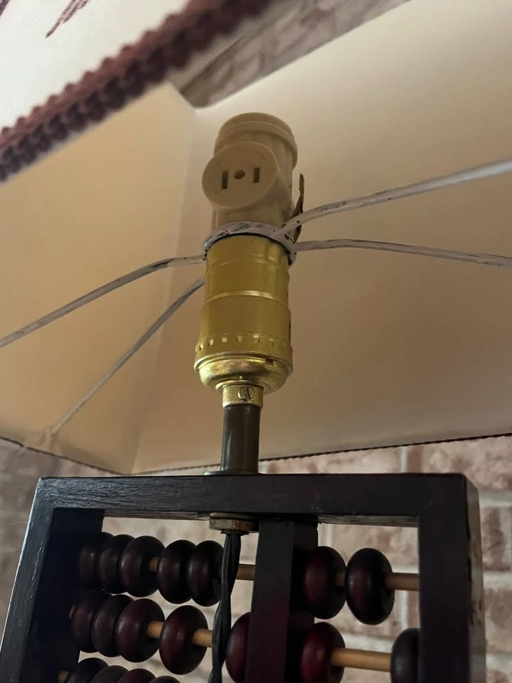 Mid-Century Double-Sided Abacus Lamp with Embroidered Shade - photo 4