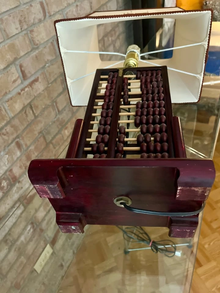 Mid-Century Double-Sided Abacus Lamp with Embroidered Shade - photo 5