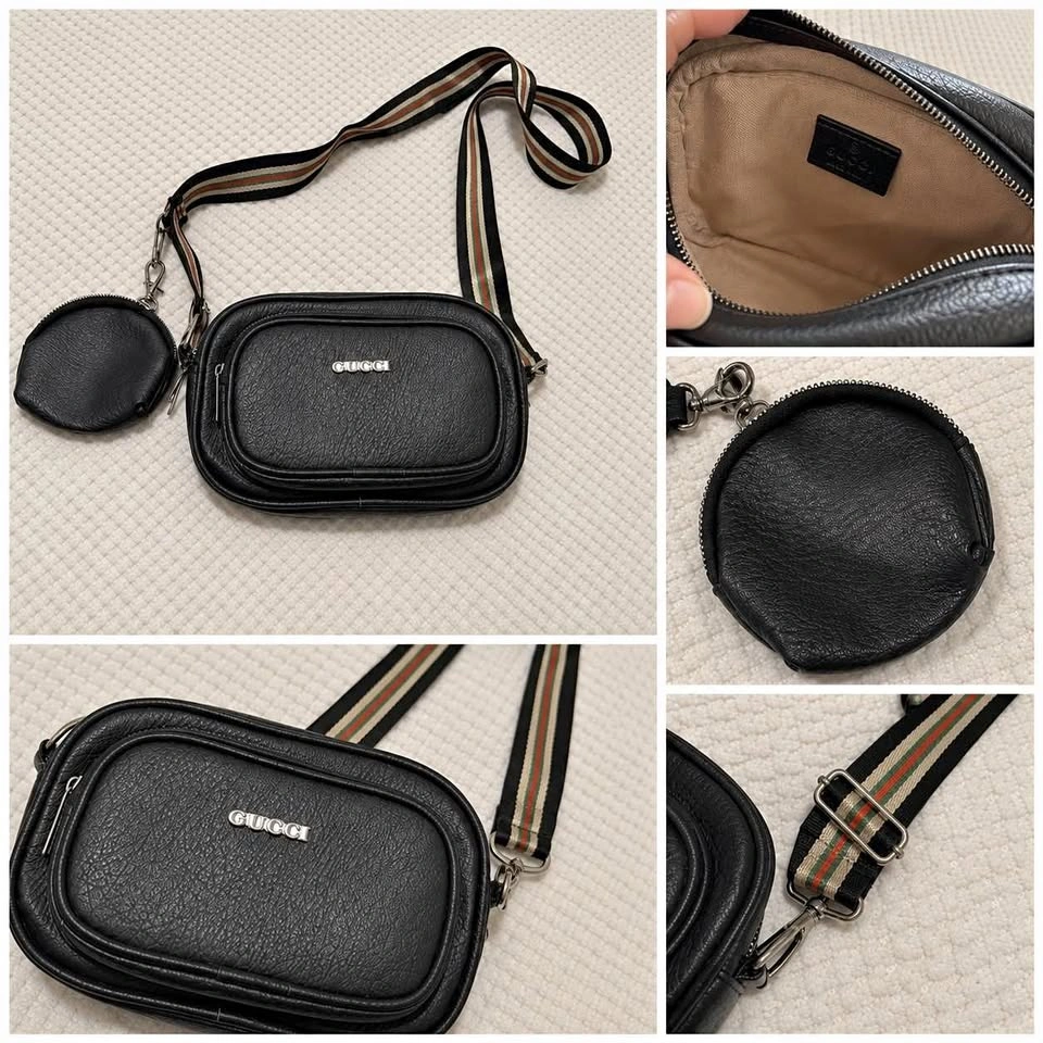 Black Crossbody Bag with Detachable Coin Pouch