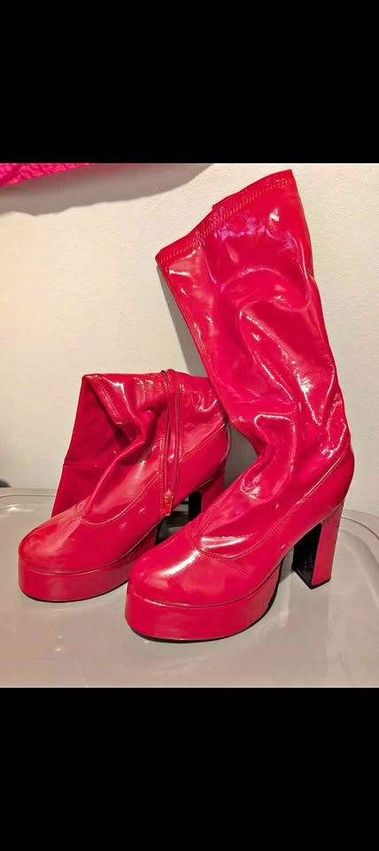 Red Faux Leather Platform Boots