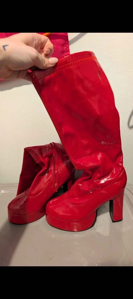Red Faux Leather Platform Boots - photo 2