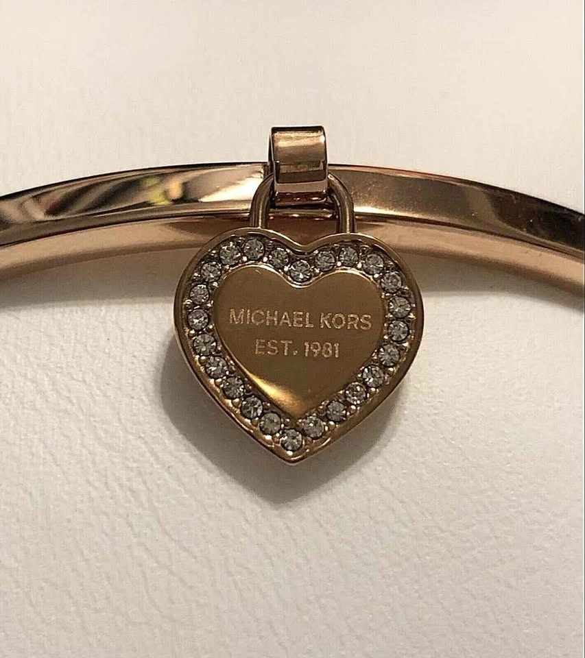 MK Logo Heart Rose Gold Bangle Bracelet Crystals - photo 2