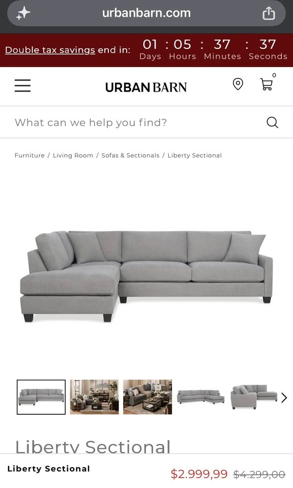 Urban Barn Liberty Sectional couch sofa - photo 2