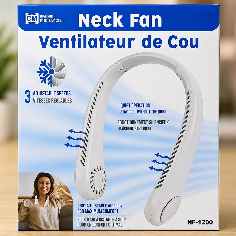Portable Neck Fan – Rechargeable, 3 Speed Adjustable