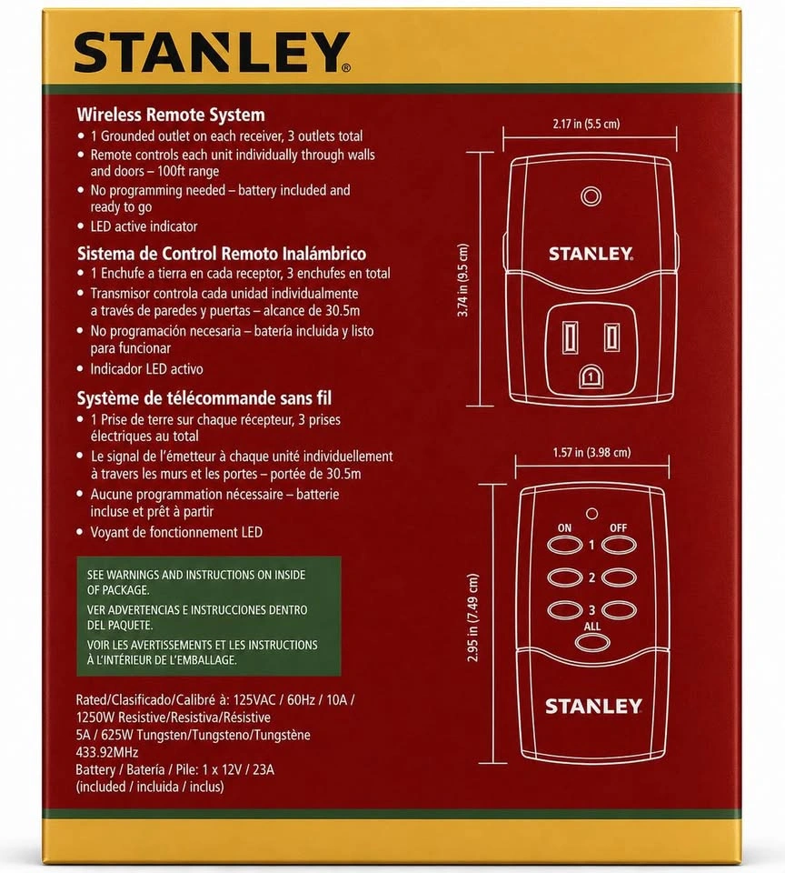 STANLEY Wireless Remote System 3 Outlets 1 Remote control - photo 3