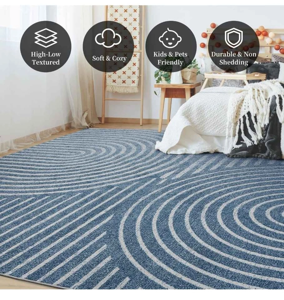 Brand New 8x10 Boho Area Rug - Blue Machine Washable & Non-Slip - photo 3