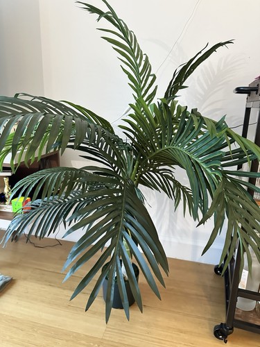 Artificial Green Palm Tree Houseplant in Pot, Plastic Faux Plant