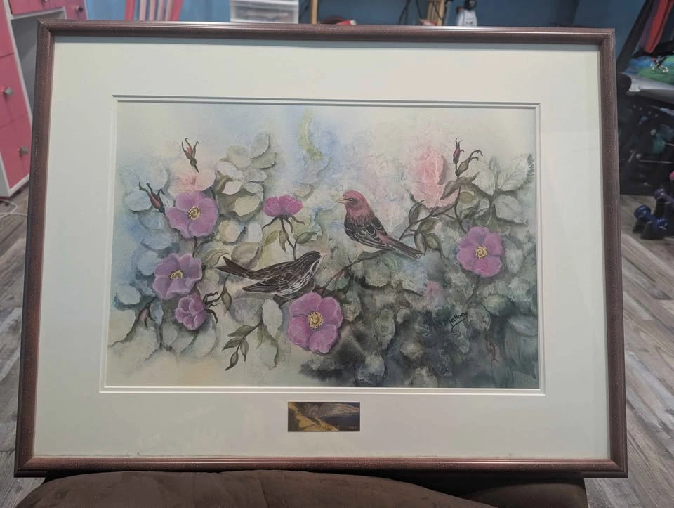 Brenda Mallory 'Purple Finch' Original Watercolour (1996) - photo 2