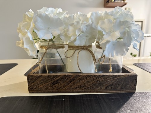 Mason Jar Lights Table Centerpiece With Fake Eucalyptus Plants