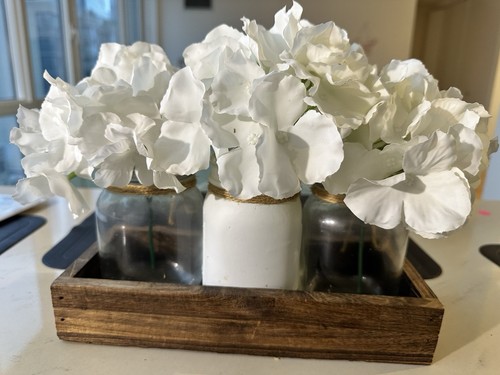 Mason Jar Lights Table Centerpiece With Fake Eucalyptus Plants - photo 3