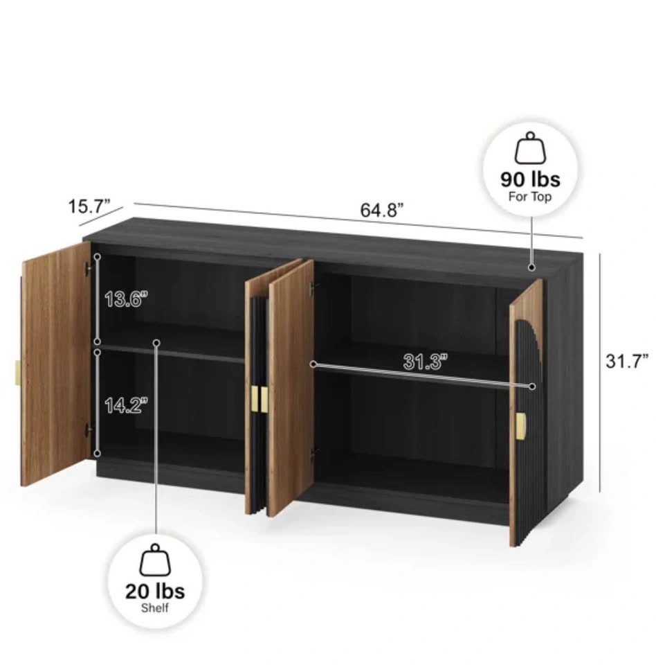 64.8" Fluted Buffet Cabinet Symmetrical Arc Accent Sideboard - photo 3