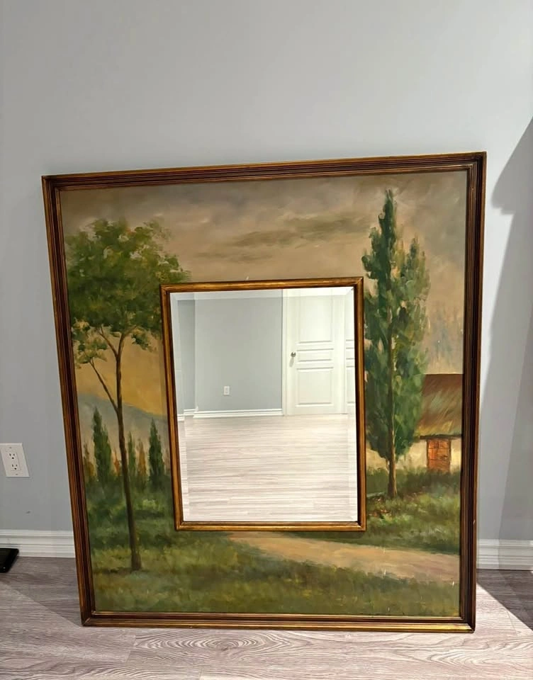 Large Vintage Ren-Wil Hand-Painted Landscape Wall Mirror