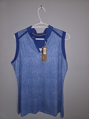 Nancy Lopez Blue Sleeveless Mock Neck Womens Top