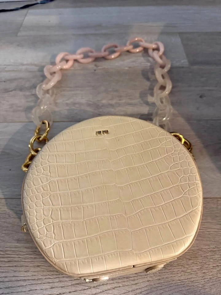 JW PEI Cream Croc-Embossed Round Crossbody Bag
