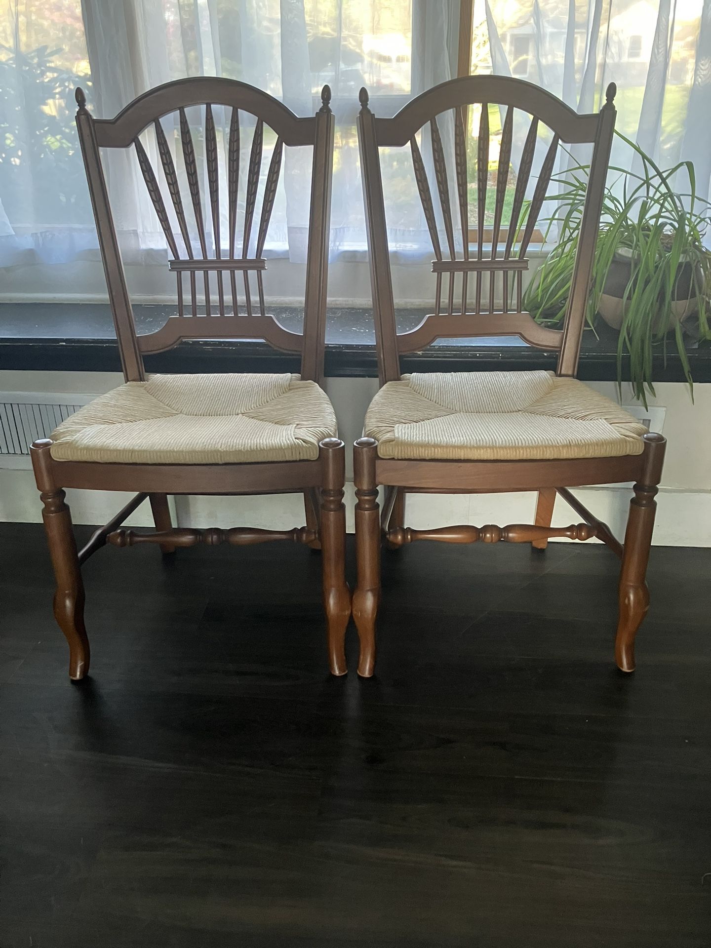 Ethan Allen Solid Wood Rush Seat Dining Chairs – Set of 2