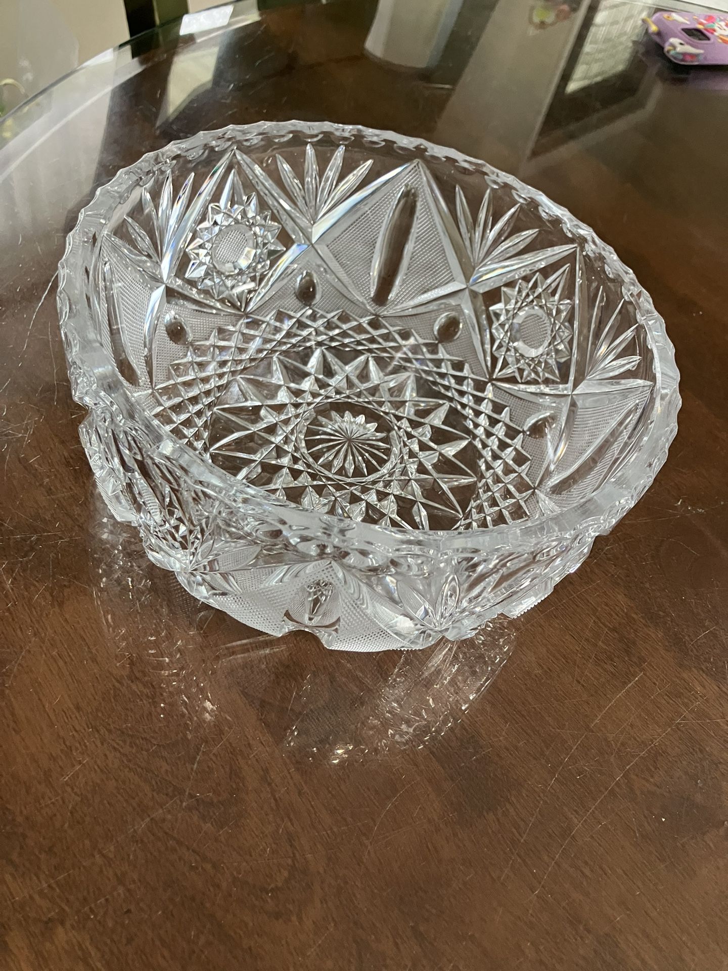 Vintage Cut Glass Serving Bowl – 9” Round Heavy Crystal Style - photo 2