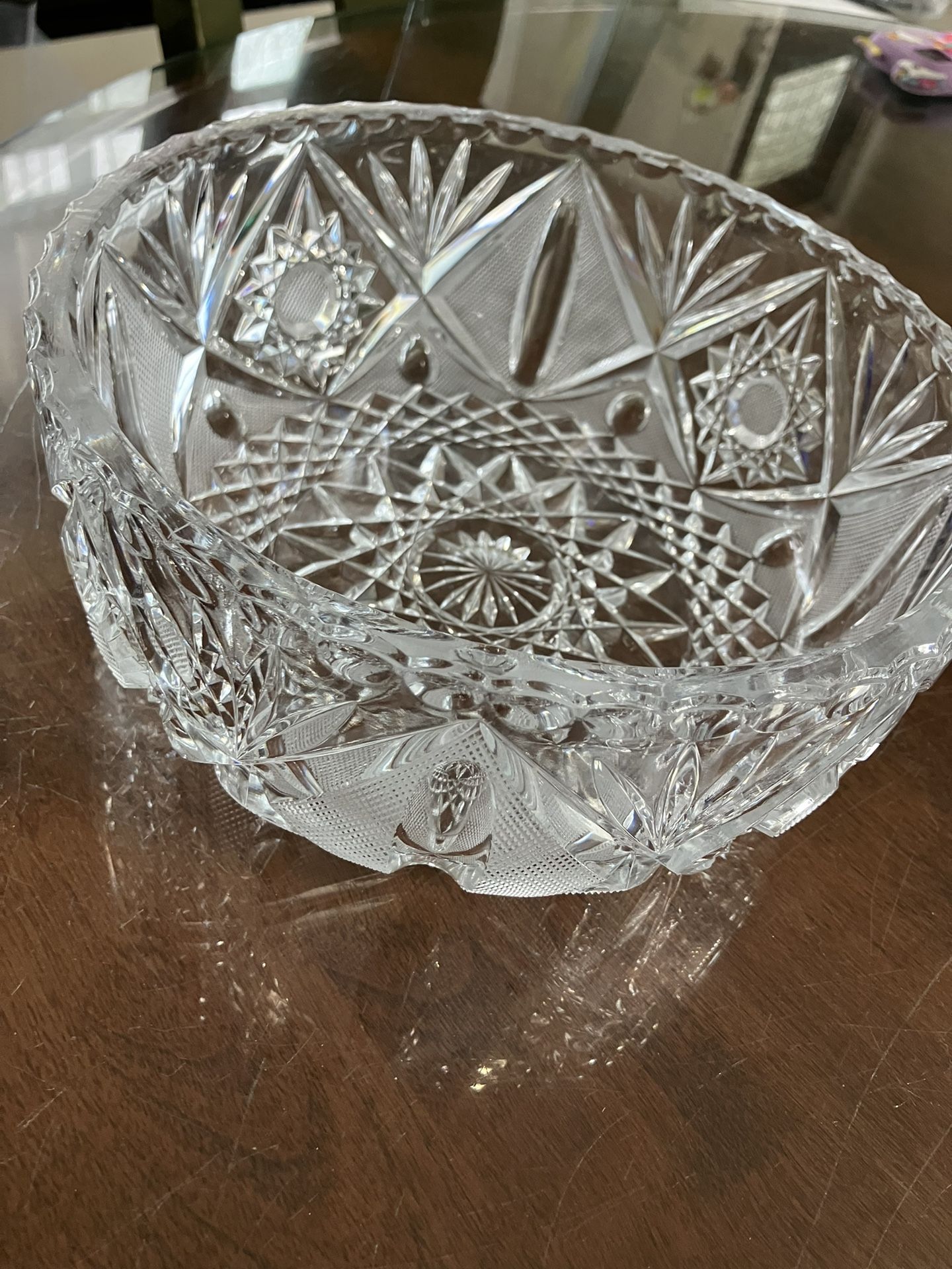 Vintage Cut Glass Serving Bowl – 9” Round Heavy Crystal Style - photo 3