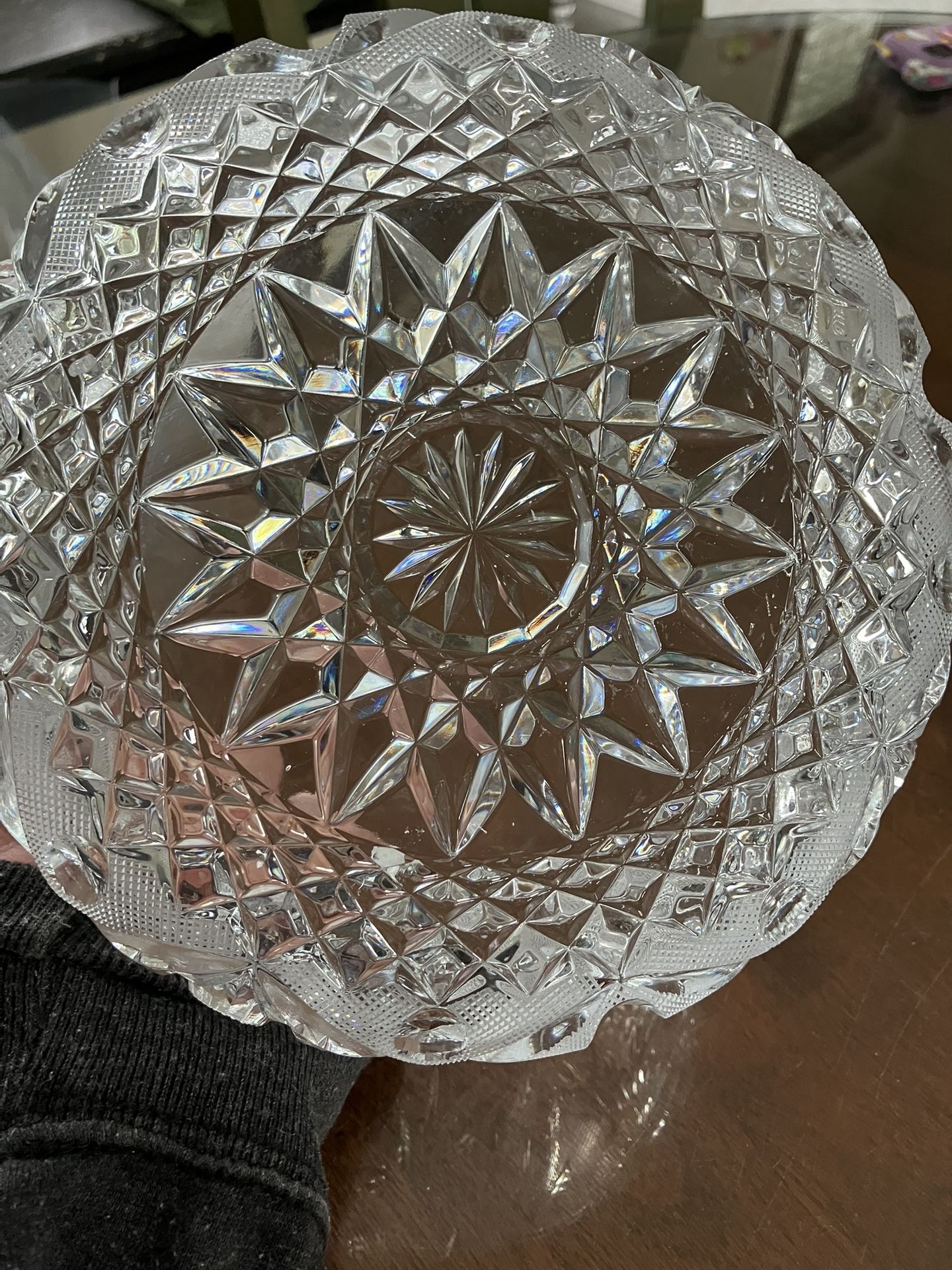 Vintage Cut Glass Serving Bowl – 9” Round Heavy Crystal Style - photo 4