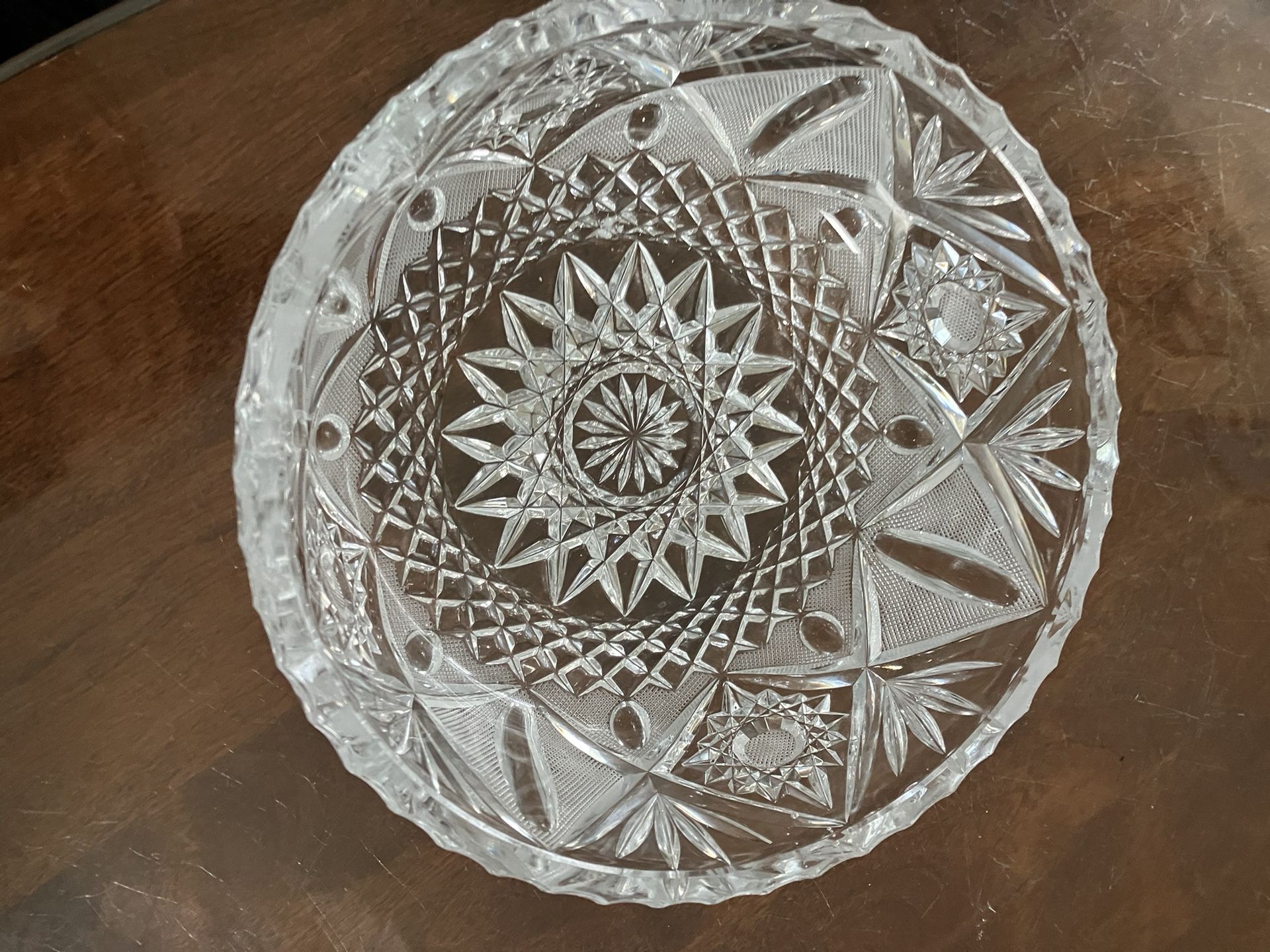 Vintage Cut Glass Serving Bowl – 9” Round Heavy Crystal Style - photo 5