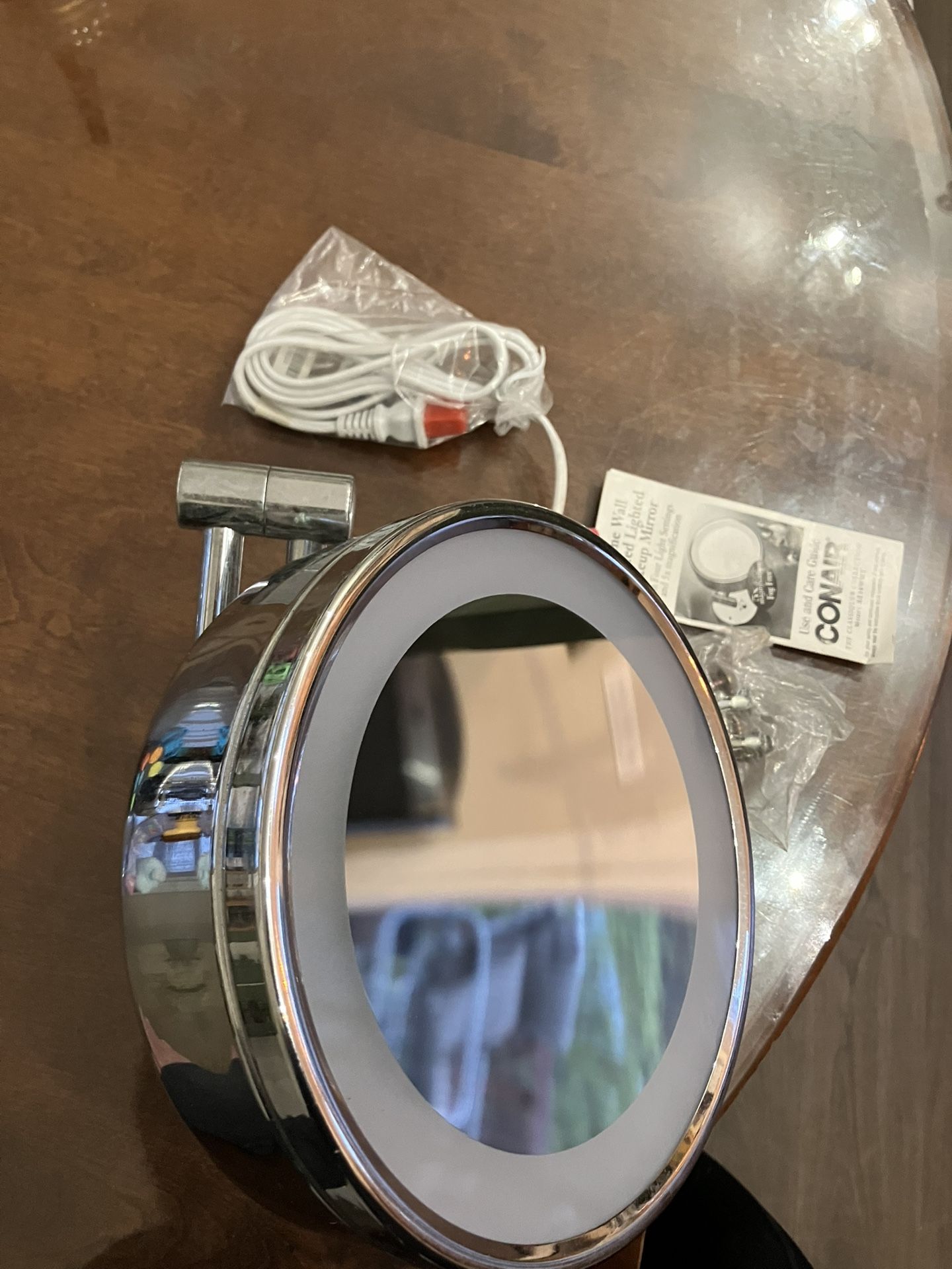 NEW Conair Lighted Wall Mount Makeup Mirror 5X Magnification Chr - photo 2